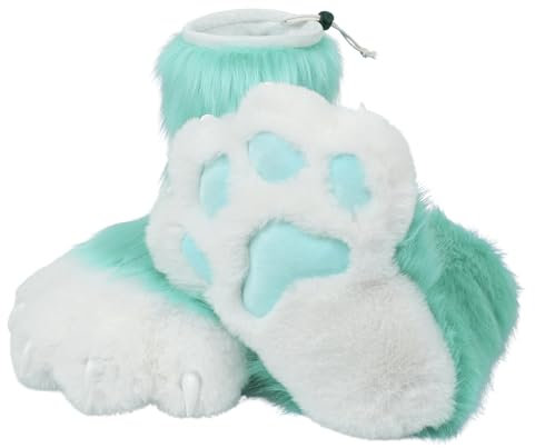 ZFKJERS Cosplay Tierkatze Kunststoffkrallen für Fursuit Füße Pfotenschuhe Pelzige Pfotenpantoffeln Erwachsene Kostüm Zubehör Set (Green)