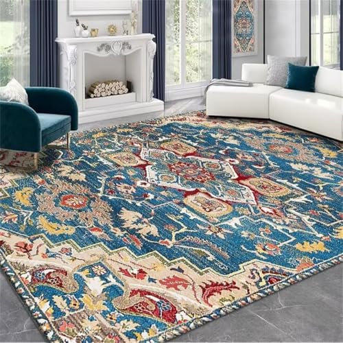 Teppich mit blauem Pflanzendruck, für Wohnzimmer, Ornamente, 170 x 240 cm