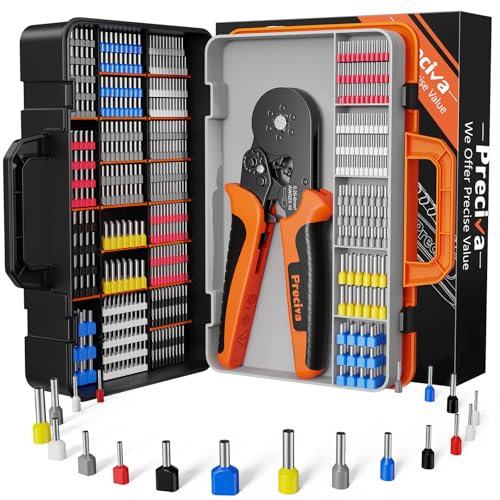 Preciva Sechskant Crimpzange Set,1230 stück 0.25-6mm² Aderendhülsenzange,21 Arten Aderendhülsen Set Krimpzange
