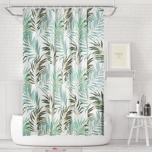 LUKDUNG Rideau de bain anti-moisissure - 180 x 180 cm - En tissu imperméable et lavable - En PEVA - Avec 12 anneaux de rideau de douche - Motif feuilles vertes