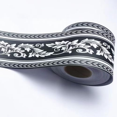 VisitRyl Black Wallpaper Border Self Adhesive Wall Tiles Decorative, Peel and Stick Wall Border Bathroom Stickers Black Buttercup Leaves 12cm X 1000cm