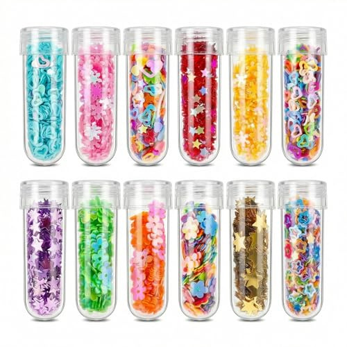 Rnigra 12 PCS Sequins Glitter, Craft Glitter for DIY Slime, Bath Ball | Nail Art, Card Making, Resin, Cellphone Decorations, DIY Art Crafts Making Embellishments