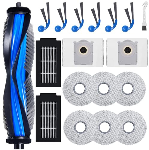 Heykewi Kit d'accessoires pour ECOVACS DEEBOT T30C Omni / T30C Omni Gen2 Robot Aspirateur, 1 brosse principale, 6 brosses latérales, 2 filtres, 6 chiffons, 2 sacs à poussière, 1 brosse de nettoyage