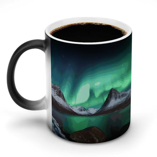 FZMVSQH Aurora Borealis magische Kaffeetasse, personalisierbar, farbwechselnd, wärmeempfindlich, wärmewechselnde Kaffeetassen mit Griff, 325 ml, lustige Keramiktasse für Tee, Latte, Milch, Kakao