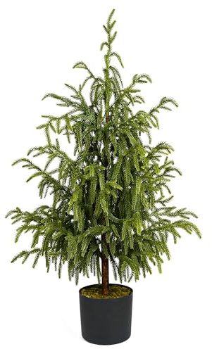 Artificial Norfolk Pine Tree - 3FT / 90CM Faux Christmas Tree Potted Plants Real Touch for Indoor Outdoor Home Front Porch Christmas Decor