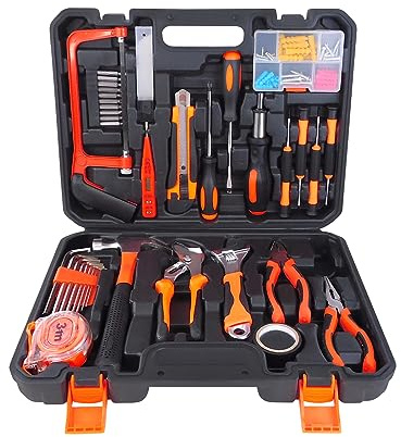 Werkzeug-Koffer 102-teilig, Werkzeugkiste Fahrbar Gefüllt, Werkzeugbox Komplett mit Schrauber-Bits für Haushalt und Garage