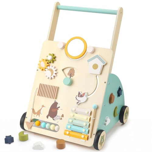 Brolteja Lauflernwagen Holz, Baby Lauflernwagen Holz Multi Aktivitäten Lauflernhilfe für Baby 12 Monate,Geschenk für Kleinekinder
