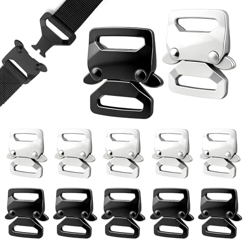 12 Stück Paracord Verschlüsse aus Metall, Gürtelschnallen für Gepäck | Klickverschluss für Hundehalsband, Armbänder & DIY (6 Schwarz + 6 Silber)