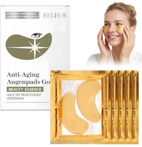 24k Gold Gel Augenpads, Augenpads Gegen Augenringe und Tränensäcke, Hyaluron Eye Pads Gold mit Glyzerin, Anti-Aging, Gegen Falten, Tränensäcke, für Augenpflege