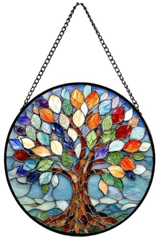 Tree of Life Suncatchers for Windows, Stained Glass Suncatcher with Chain, Stained Glass Window Hangings for Windows Garden Home Decor