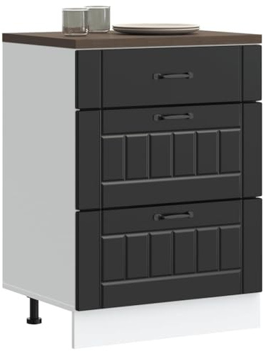 Mandloder Küchenunterschrank „Lucca“ Schwarz, Holzwerkstoff, 60x46x81,5 cm, verstellbare Füße, ideal für Küchen Stauraum, Schüsseln und Töpfe