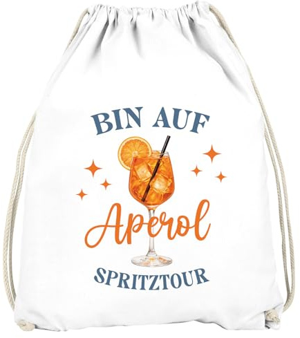 MoonWorks® Turnbeutel Spruch Lustig - Bin auf Spritztour - Gruppenoutfit Gadget Accessoires Party JGA Fasching Karneval Gymbag Weiss unisize