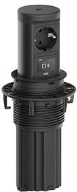 BACHMANN Versenkbare Steckdose ELEVATOR 2, 1-Fach mit IP54, USB-C 45W und Wireless Charger, 2m Kabel, Tischsteckdose für Küche und Office, Schwarz (mit gedeämpftem Ausfahrmechanismus - Soft-Opening)