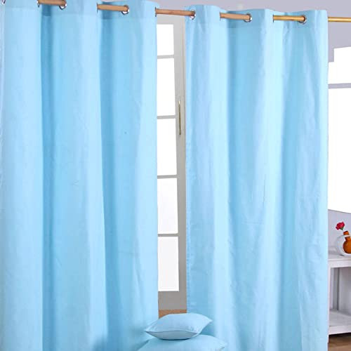 HOMESCAPES Blue Eyelet Curtain Pair 137cm (54) Wide x 228cm (90) Drop Plain Heavy Unlined Curtains