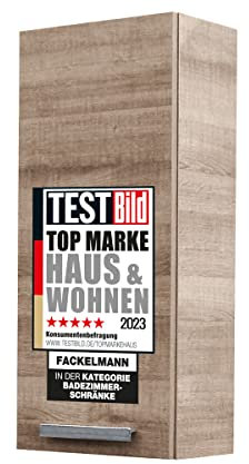 FACKELMANN Hängeschrank A-VERO / Badschrank mit gedämpften Scharnieren / Maße (B x H x T): ca. 35 x 79,5 x 21,5 cm / hochwertiger Schrank fürs Badezimmer / Korpus: Braun hell / Front: Braun hell
