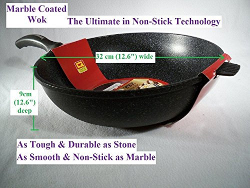 Ceramic Marble Coated Cast Aluminium Non Stick Wok 32 Cm by KW Marble Ware