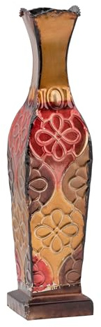 Elements Harlequin Embossed Decorative Metal Vase, Home Decor for Dried Flower and Artificial Floral Arrangements, Living Room, Bedroom, Table Centerpiece, 17-Inch