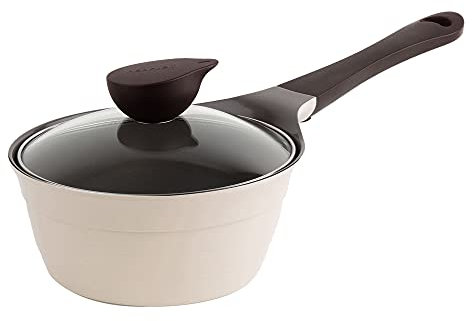 Neoflam 1,9 qt Stielkasserolle Butterwärmer Milchkochend | Schmelztopf, Ecolon gesunde Keramik-Antihaftbeschichtung, PFOA-frei, 2 Ausgießer, spülmaschinenfest, elfenbeinfarben