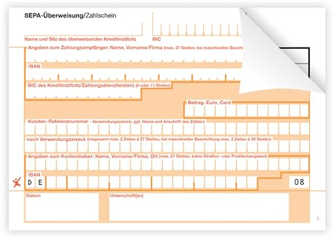 Litfax – SEPA Überweisung Zahlschein, Format: DIN A6, 2-fach mit Durchschlag, Leicht zu trennen, selbstdurchschreibend, SEPA-Zahlscheine Bankformulare (500 Stück)