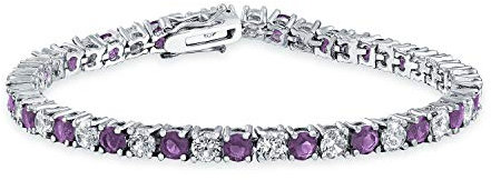 Porpora Bianco Alternato Simulato Ametista Rotondo Zirconia Cubica 12,00 Ct 4 Prong Basket Set Solitario Aaa Cz Braccialetto Da Tennis Per Le Donne Prom Sposa Argento Placcato 7,5 Pollici