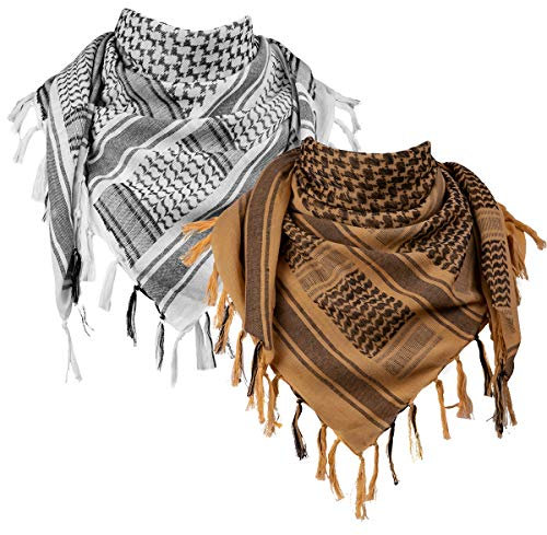 FREE SOLDIER Halstuch/Kopftuch Shemagh,100% Baumwolle Pali-Tuch Schals Unisex,Braun, Weiß Set,110 * 110cm