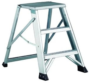 Trittleiter, 2 Stufen, zusammenklappbar, Klappbock, Aluminium, professionell, mit breiter Plattform und stabilem Boden, Tragfähigkeit: 150 kg.