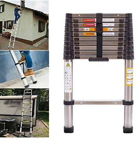 Teleskop-Leiter, Aluminium, verstellbar, zusammenklappbar, tragbar, gerade, 11 Stufen, 330 Pfund, EN131-zertifiziert