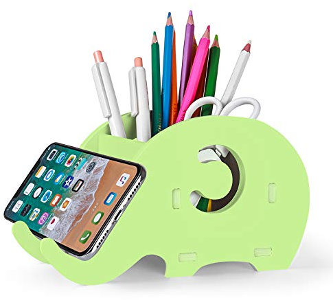 MOKANI Desk Organiser with Cute Elephant Pencil Holder, Multifunctional Office Accessories, Green