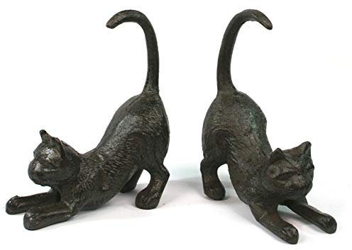 Serre-Livres en Fonte de Style Antique. Un Lot de 2 Animaux Jouant. (Lot de 2) également Disponible en Motif Chat Ainsi Que Souris, Chat, Poulet et Grenouilles. 14 x 7 x 7cm - Etirement Chat
