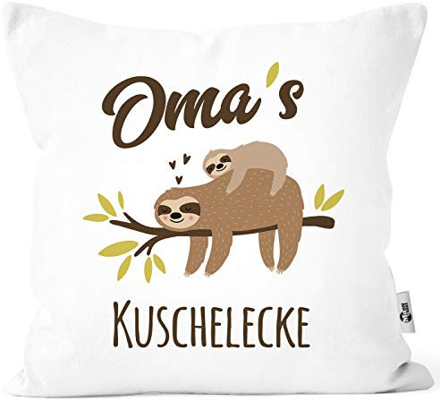 MoonWorks® Kissen-Bezug eigener Name Mama´s/Papa´s/Oma´s/Opas´s/Kuschelecke Faultier personalisierbare Weiss Unisize
