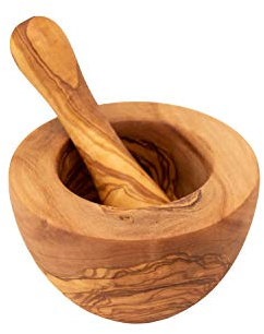Benera Mörser und Stößel Set aus Olivenholz ca. 12 cm Durchmesser