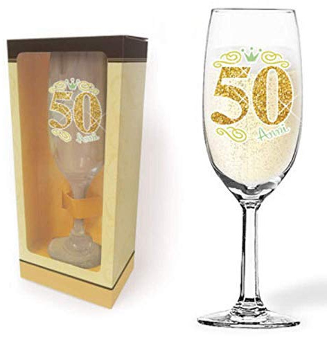 Partyfärg champagneflöjt 50 år glitter – Brindisi-glas – champagneglas – pryl party födelsedag 50 år