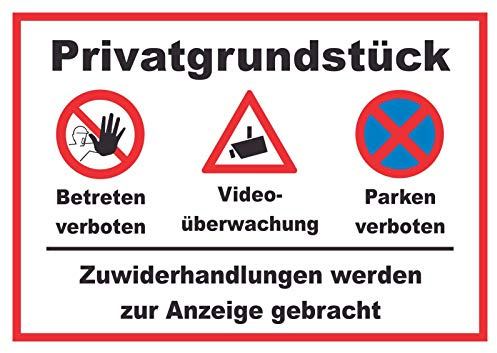 HB-Druck Privatgrundstück Betreten und Parken verboten Videoüberwachung Schild A1 (594x841mm)