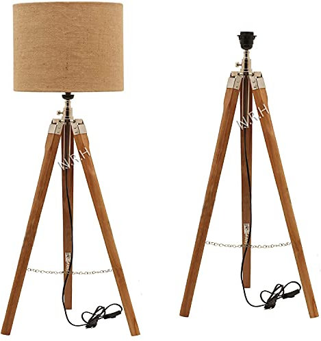 Nautical Replica Hub Wood Tripod Floor Lamp Vintage Indoor Standing Light for Living Room and Bedroom (Without Shade)