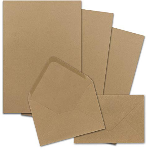 50x Briefpapier-Sets DIN A4 mit C6 Briefumschlägen, Nassklebung - Kraftpapier Braun - Recycling-Schreibpapier mit Kuverts - FarbenFroh by GUSTAV NEUSER