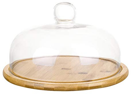 UPKOCH Gâteau Plat De Service avec Dôme en Bois Dessert Stand Plateau Pâtisserie Fromage Affichage en Verre Dôme Cloche Plaque Maîtresse pour Gâteau à La Crème Désert Salade 21CM