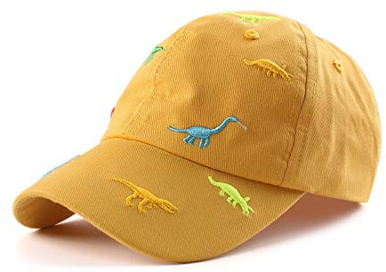 XIAOHAWANG Sommer Baseball Cap für Jungen Mädchen Verstellbar Sport Kappe Kinder Mit Dinosaurier-Stickerei Schirmmütze Kinder UV Schutz 2-6Jahren (as3, Age, 2_Years, 6_Years, (Gelb))