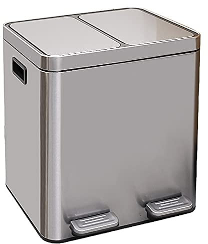 xuejuanshop Kitchen Trash Can Dual Compartment Stainless Steel Recycle Step Trash Can,2 Bin Square Metal Step Trash Can Wastebasket,15.8 X 11.8 X 18.9 Inches Trash Can