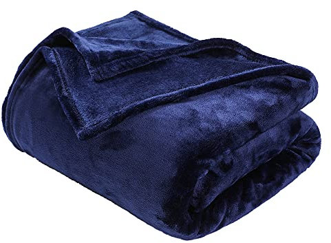 GonZalo GraCia. Fleece Blanket Reversible Navy Throw For Sofa 200x240cm Faux Fur Bed Blanket 400 GSM Winter Warm (Navy, King 200x240 cm)