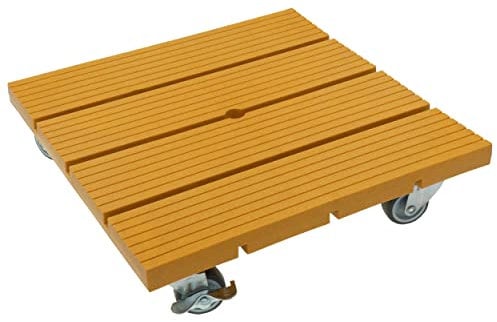 HRB WPC Pflanzenroller witterungsbestaendig 80 kg Tragkraft, Rollbrett Pflanzen, Untersetzer Blumentopf für den Innen- sowie Außenbereich (Eckig 30x30 cm, Senfgelb)