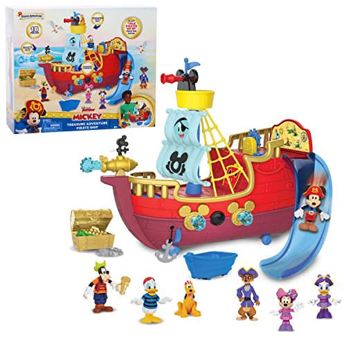 Disney Junior Mickey Mouse Funhouse Treasure Adventure Pirate Ship with Bonus Figures, 18-Piece Toy Figures and Playset, Kids Toys for Ages 3 Up, Amazon Exclusive by Just Play