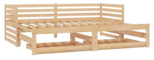 vidaXL Massivholz Kiefer Tagesbett Ausziehbar Sofa Bett Gästebett Schlafsofa Holzbett Bettsofa Sofabett Massivholzbett Ausziehbett 2X(90x200) cm