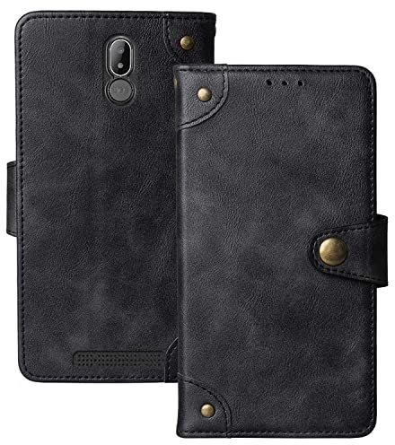 Dingshengk Nero Retro Vera Pelle Case per BRONDI Amico Smartphone S Nero 5.7 Custodia Caso Premium Leather Cover Flip Guscio Protettiva Copertina Portafoglio Magnetico Anti Urto e Anti Graffi