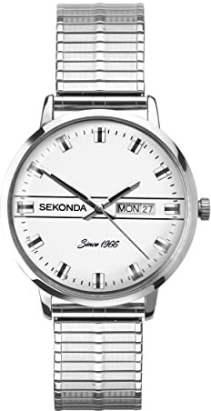 Sekonda Herren Quarzwerk Armbanduhr, 38.00mm Gehäusegröße mit Silber analog Zifferblatt und Silber Metall Armband 1951