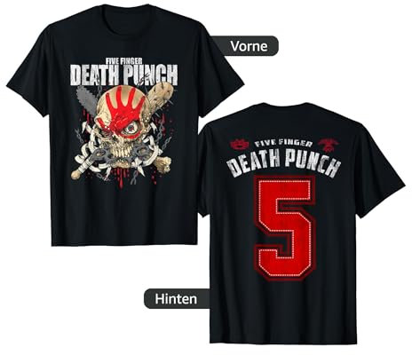 Five Finger Death Punch - Warhead Skull Front Back Print T-Shirt, Schwarz, Unisex, Halbarm, Klein, EU 41.5, Kinder, Jugendliche, Erwachsene