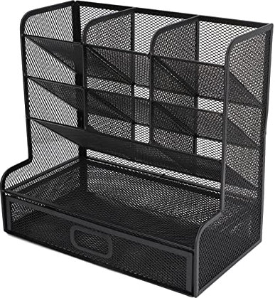 Drahtmetal Zettelbox, Schwarz Büro Zettelkasten Schreibtisch Stiftehalter Kartenhalter Organizer für Scheren Stifte Haftnotizen, 26 x 27,2 x 15,2 cm