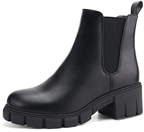 JABASIC Chelsea Boots für Damen Elastische Plateau-Stiefel zum Hineinschlüpfen (42,Schwarz)