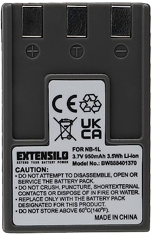 EXTENSILO Akku Ersatz für Canon NB-1L | NB-1LH für Kamera (950 mAh, 3,7 V, Li-Ion)