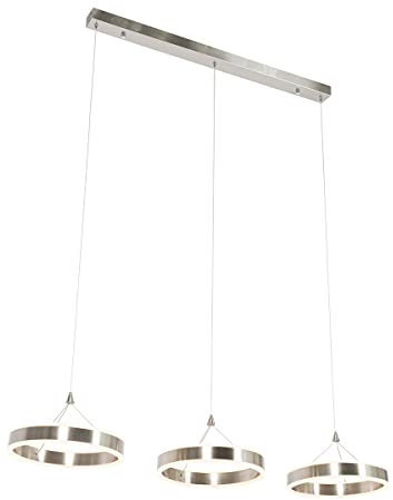 QAZQA - Design Hängelampe I Pendellampe I Pendelleuchte Stahl I Silber I nickel matt länglich inkl. LED 3-flammig-Stufen dimmbar 3-flammig-Licht - Lyani I Wohnzimmer I Schlafzimmer - Aluminium Länglic