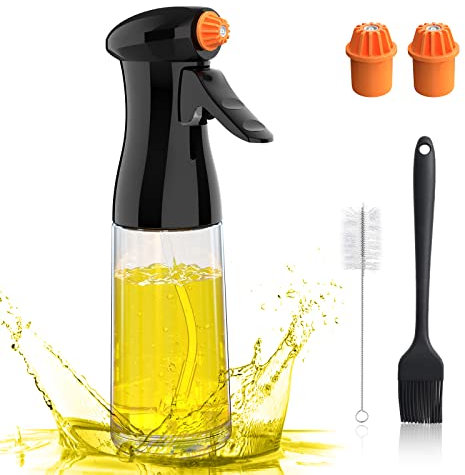 Simpeak 200ml Oil Spray Bottle Dispenser, Olive Dispenser with Brush & Replaceable Nozzles, Sprayer for Cooking Air Fryer, Kitchen, Salad, BBQ, Frying, Grilling, Black (92OS2-B200ML)